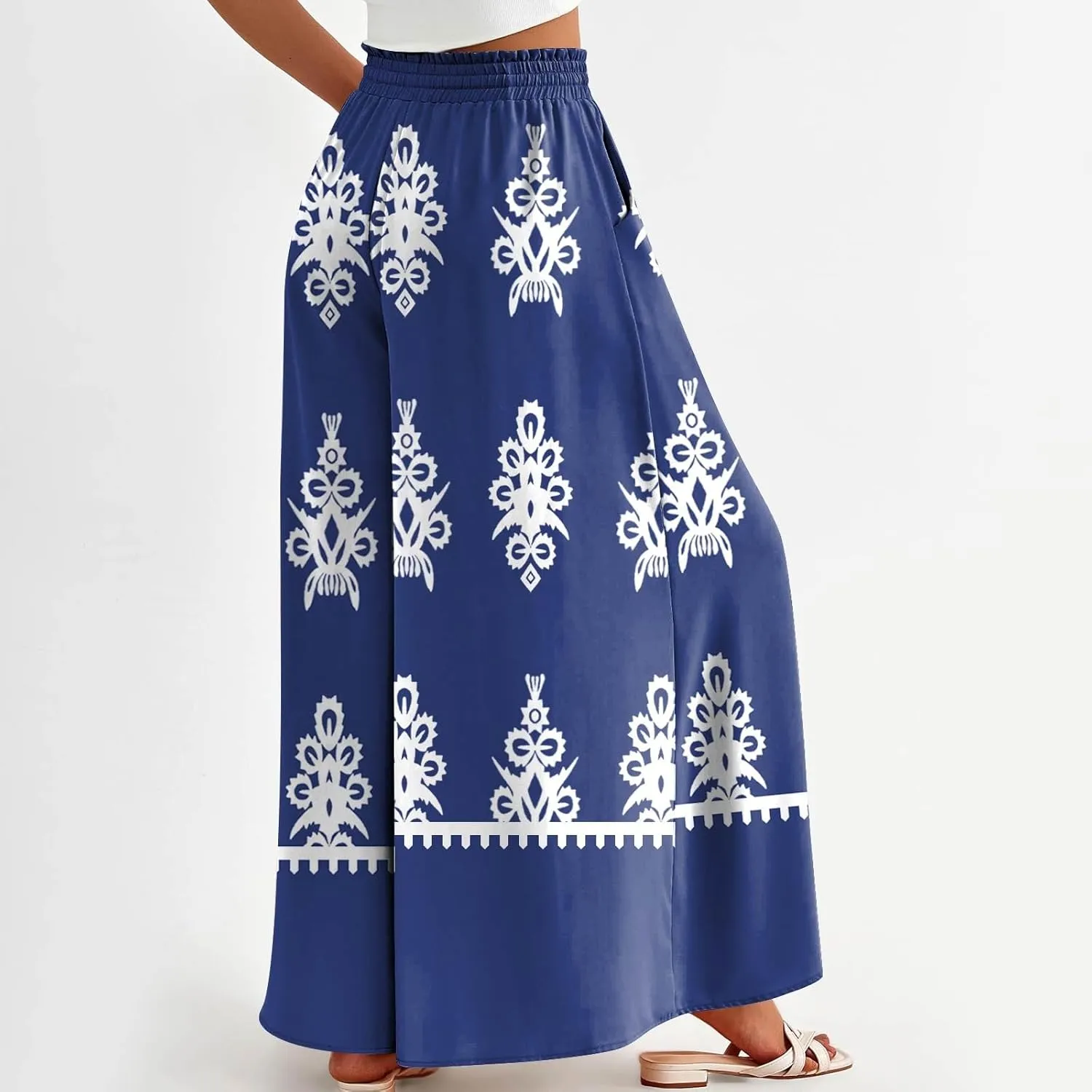 Loose Pants for Women Baggy Boho High Waisted Bohemian Print Flowy Loose Fit Plus Size Wide Leg Trousers