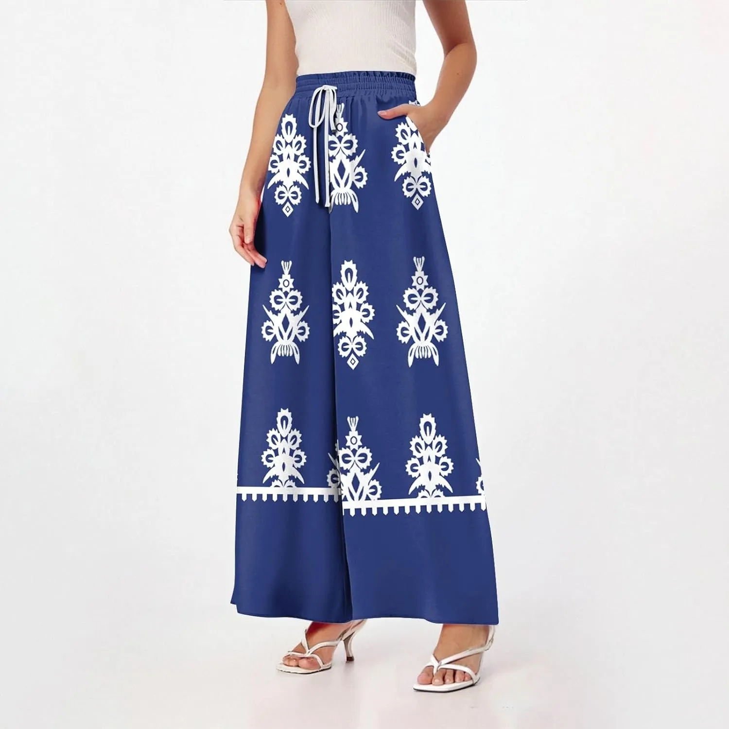 Loose Pants for Women Baggy Boho High Waisted Bohemian Print Flowy Loose Fit Plus Size Wide Leg Trousers