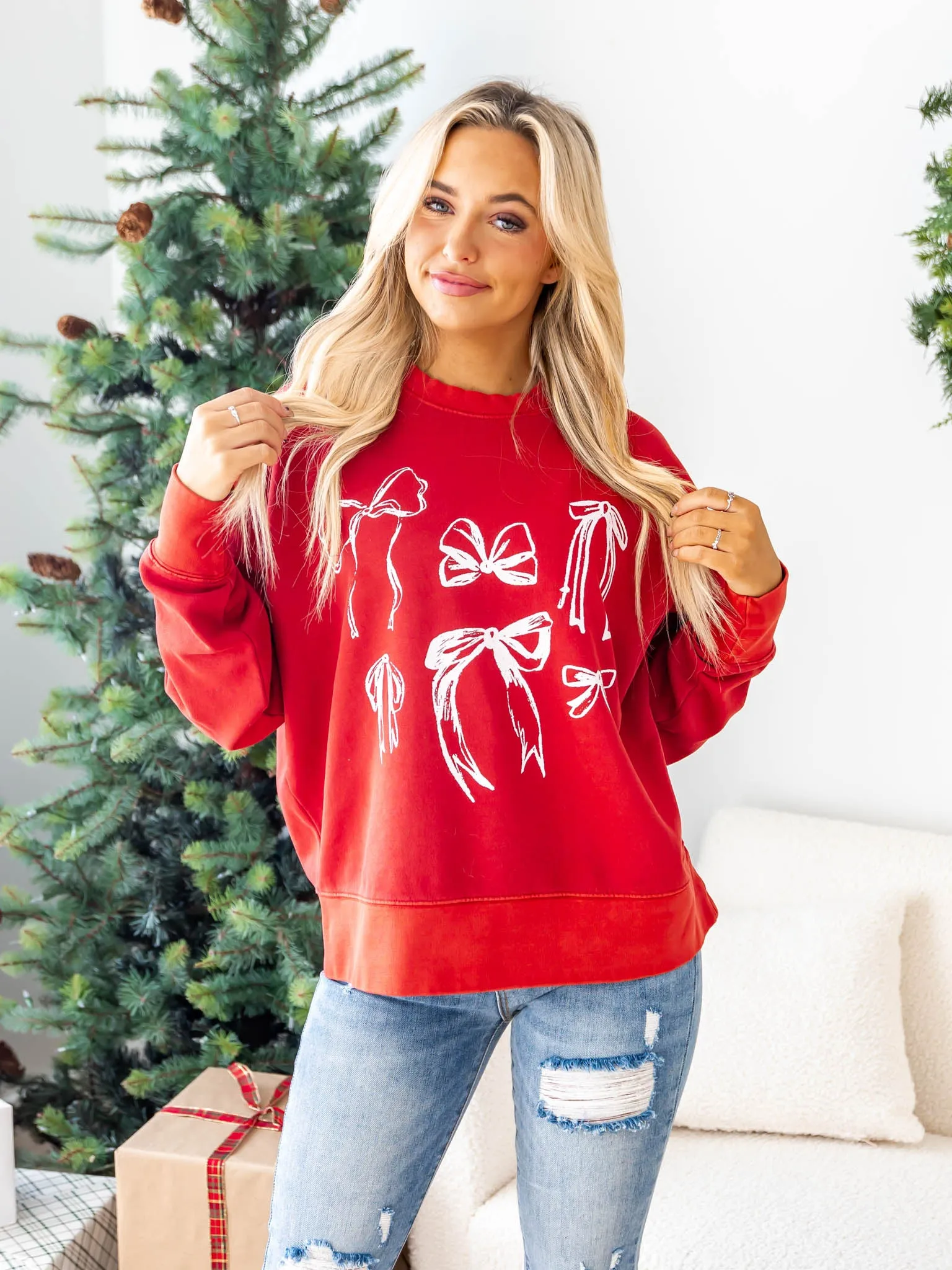 Love My Red Bows Oversized Sweatshirt