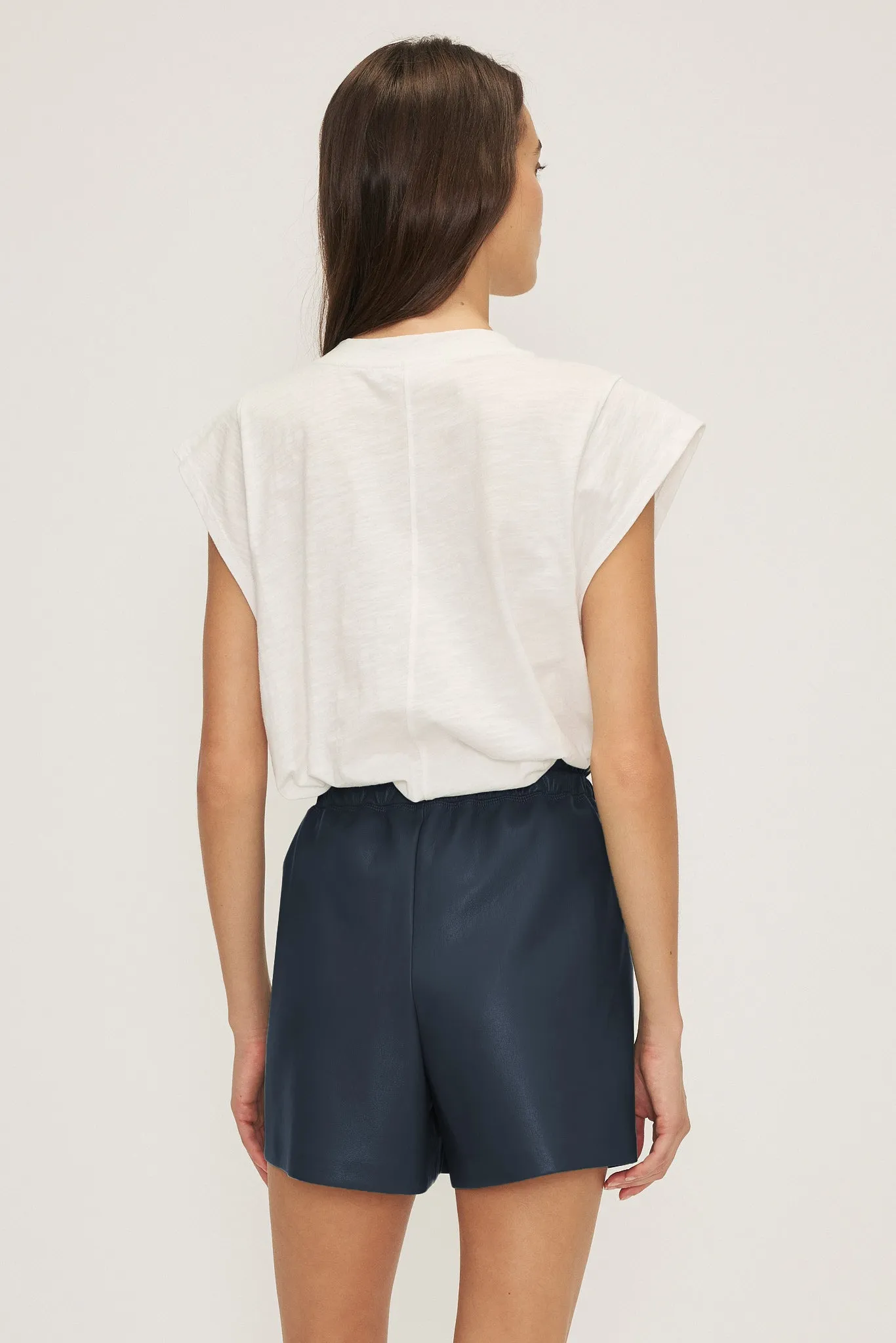 Melissa Nepton Hudson Faux Leather Shorts in Navy - Size M Available