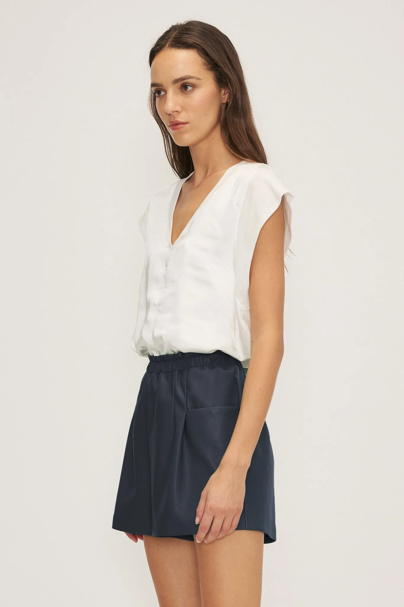 Melissa Nepton Hudson Faux Leather Shorts in Navy - Size M Available