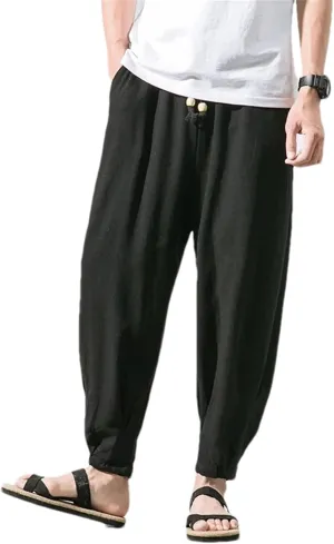 Men Cotton Linen Harem Pants Mens Loose Jogger Sweatpants Pants Male Loose Style Solid Pants Trousers