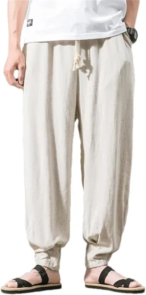 Men Cotton Linen Harem Pants Mens Loose Jogger Sweatpants Pants Male Loose Style Solid Pants Trousers