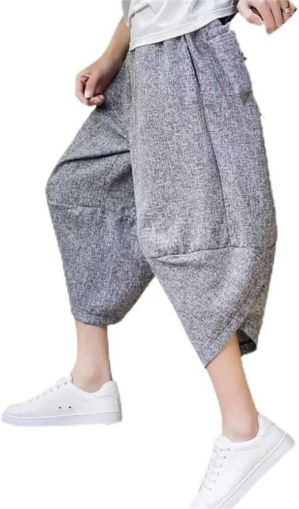 Men Harem Pants Elastic Waist -Lenght Streetwear Sweatpants Solid Color Casual Large Size