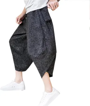 Men Harem Pants Elastic Waist -Lenght Streetwear Sweatpants Solid Color Casual Large Size