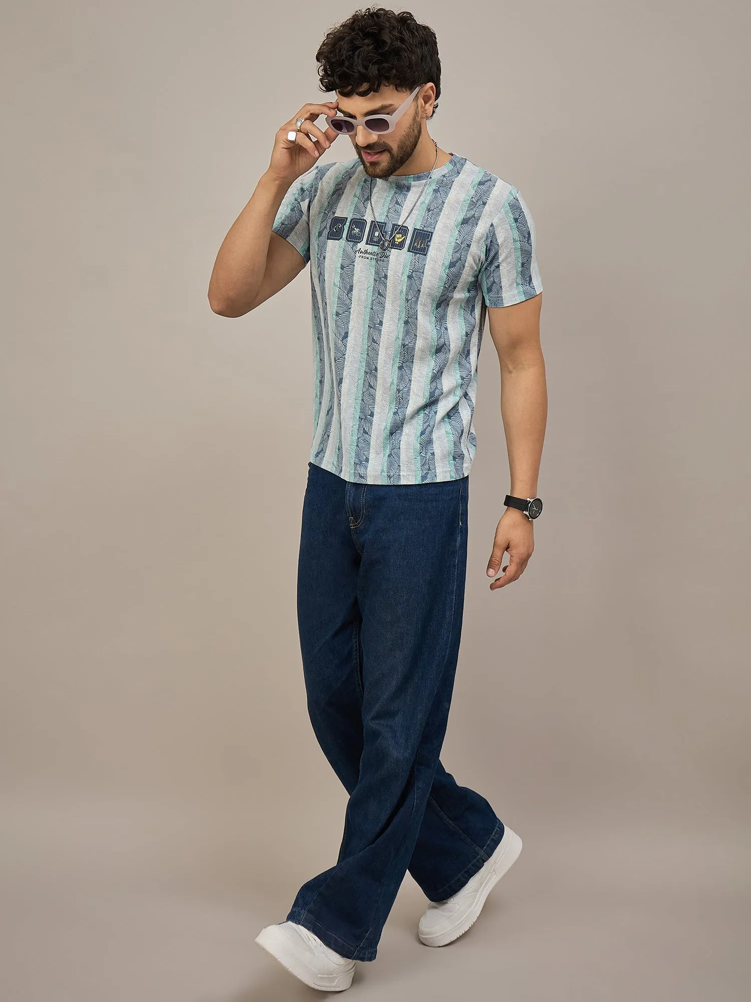 Men Striped T-shirt Blue & Light green