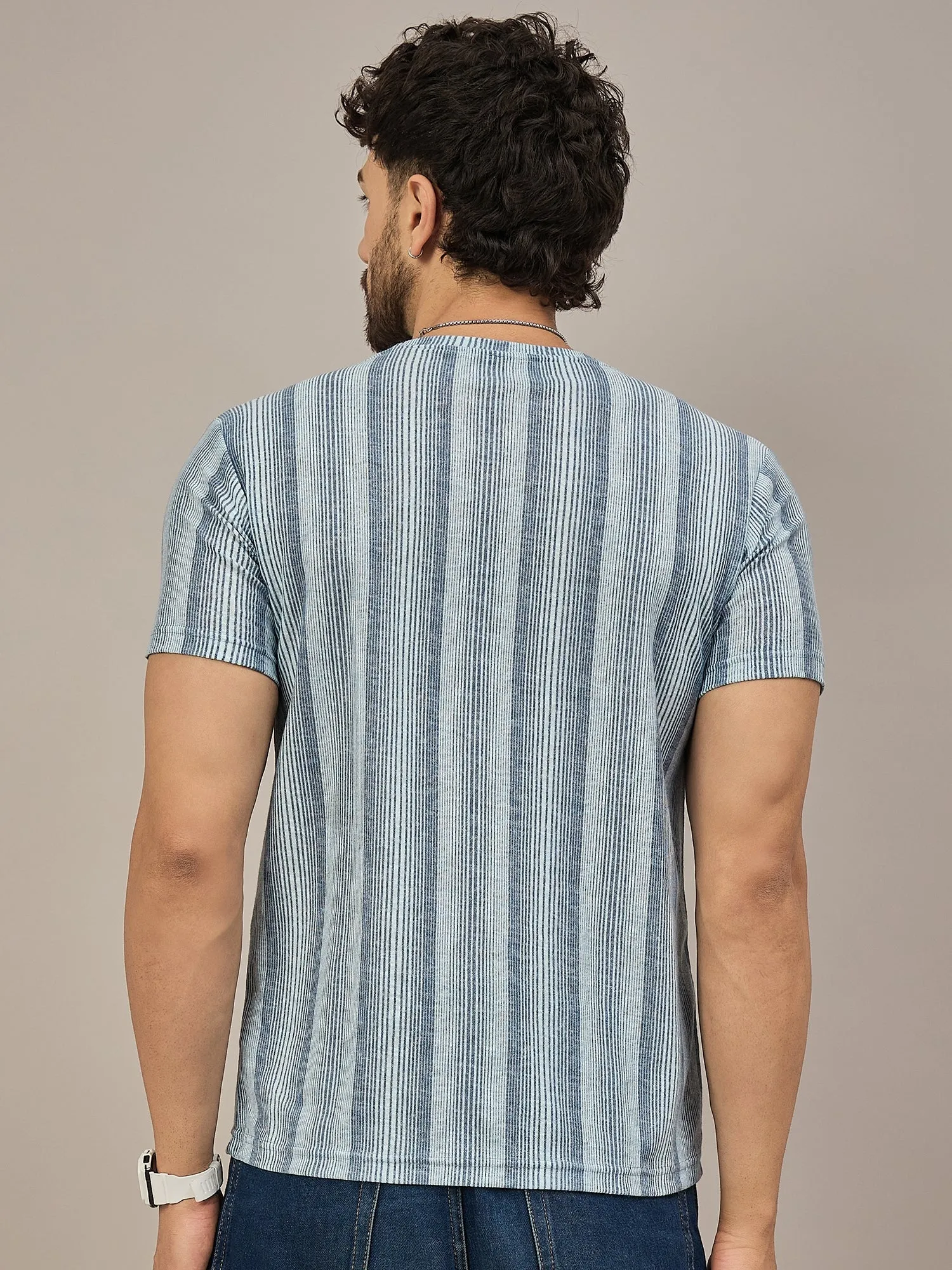Men Striped T-shirt Blue