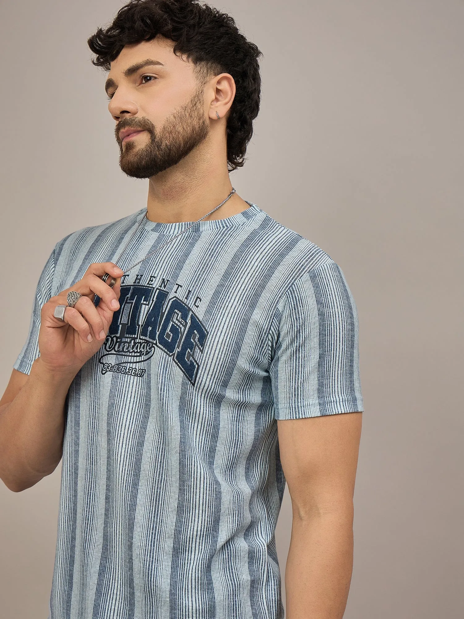 Men Striped T-shirt Blue