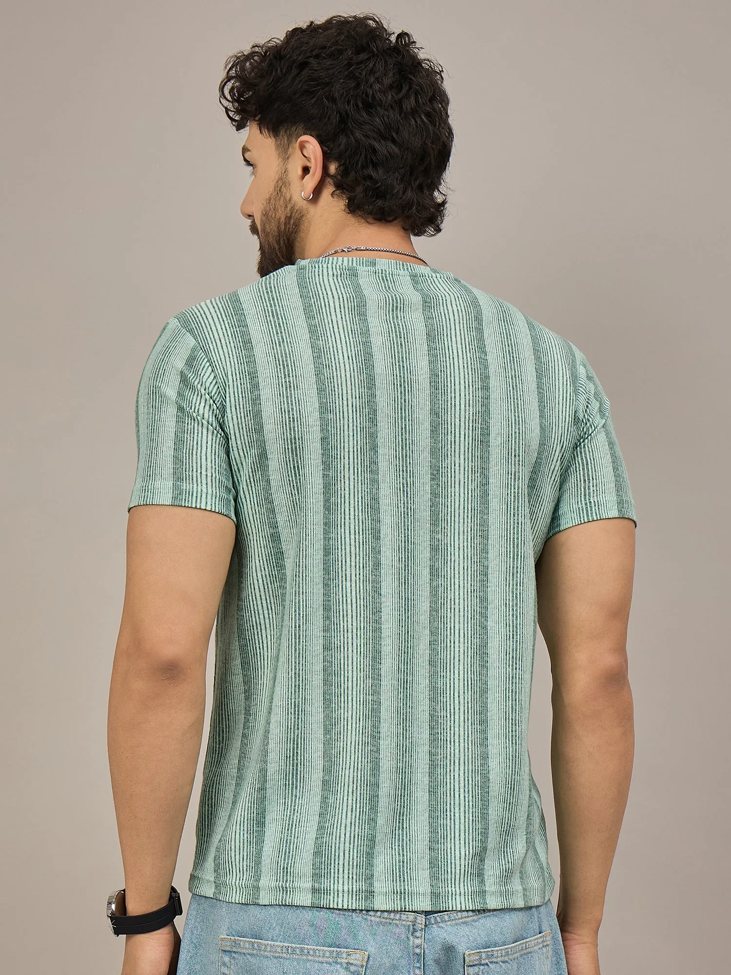 Men Striped T-shirt Green