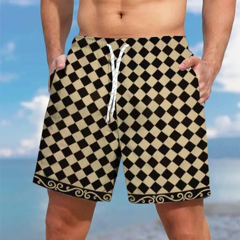 Men's Classic Checkerboard Printed Beach Shorts 53710828YY