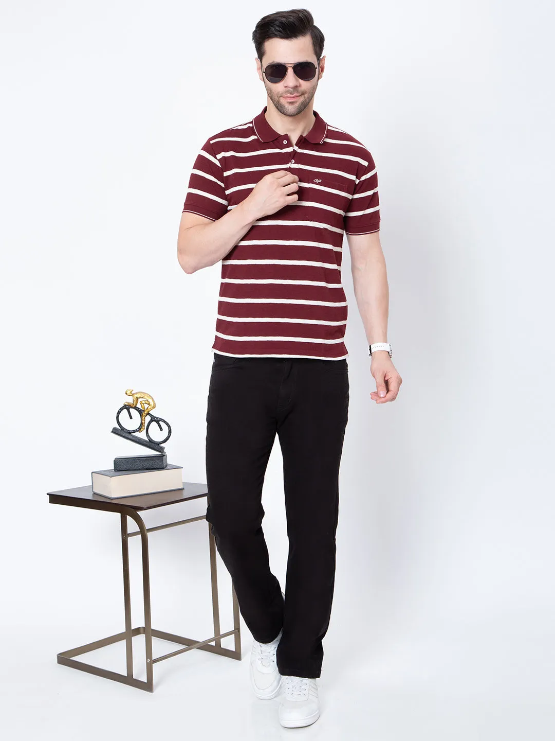 Mens Horizontal Striper Polo Neck Tshirt