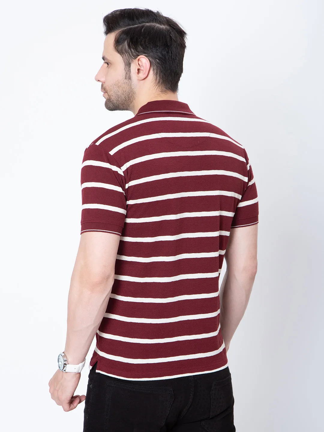 Mens Horizontal Striper Polo Neck Tshirt