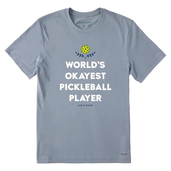 Men's World's Okayest Pickleball Player Short-Sleeve Crusher-LITE Tee - Stone Blue