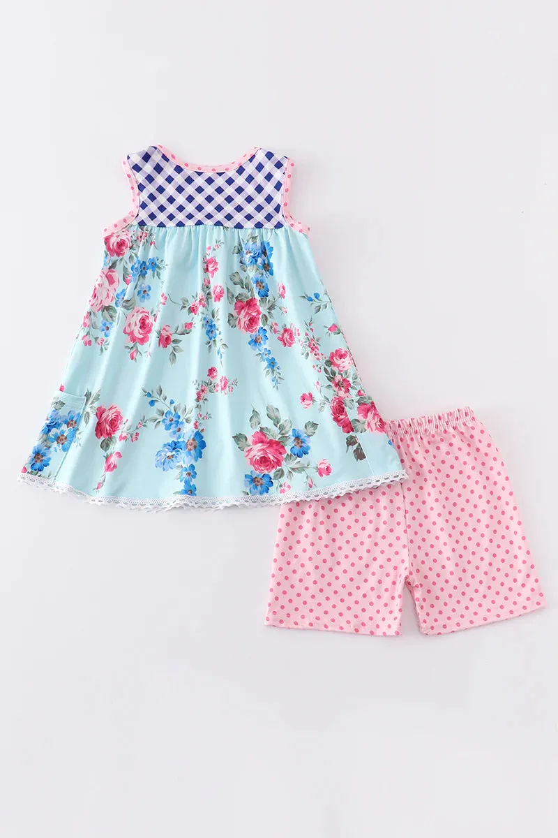 Mint Floral Polka Dot Set