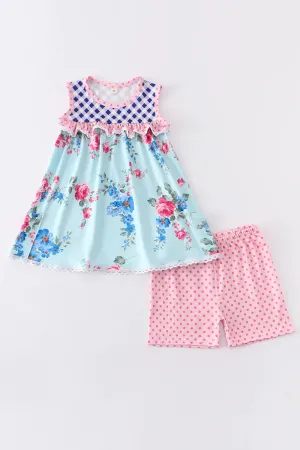 Mint Floral Polka Dot Set