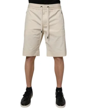 Off White Cotton Stretch Men Bermuda Shorts