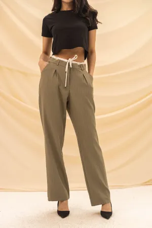 Olive Wide Leg Tied Pants
