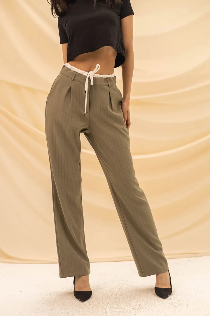 Olive Wide Leg Tied Pants