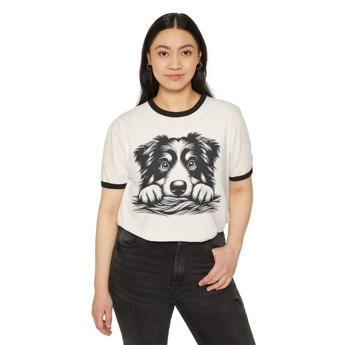 Peek-a-Boo Pup Unisex Cotton Ringer T-Shirt