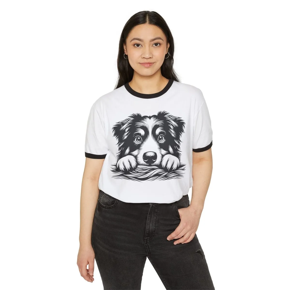 Peek-a-Boo Pup Unisex Cotton Ringer T-Shirt
