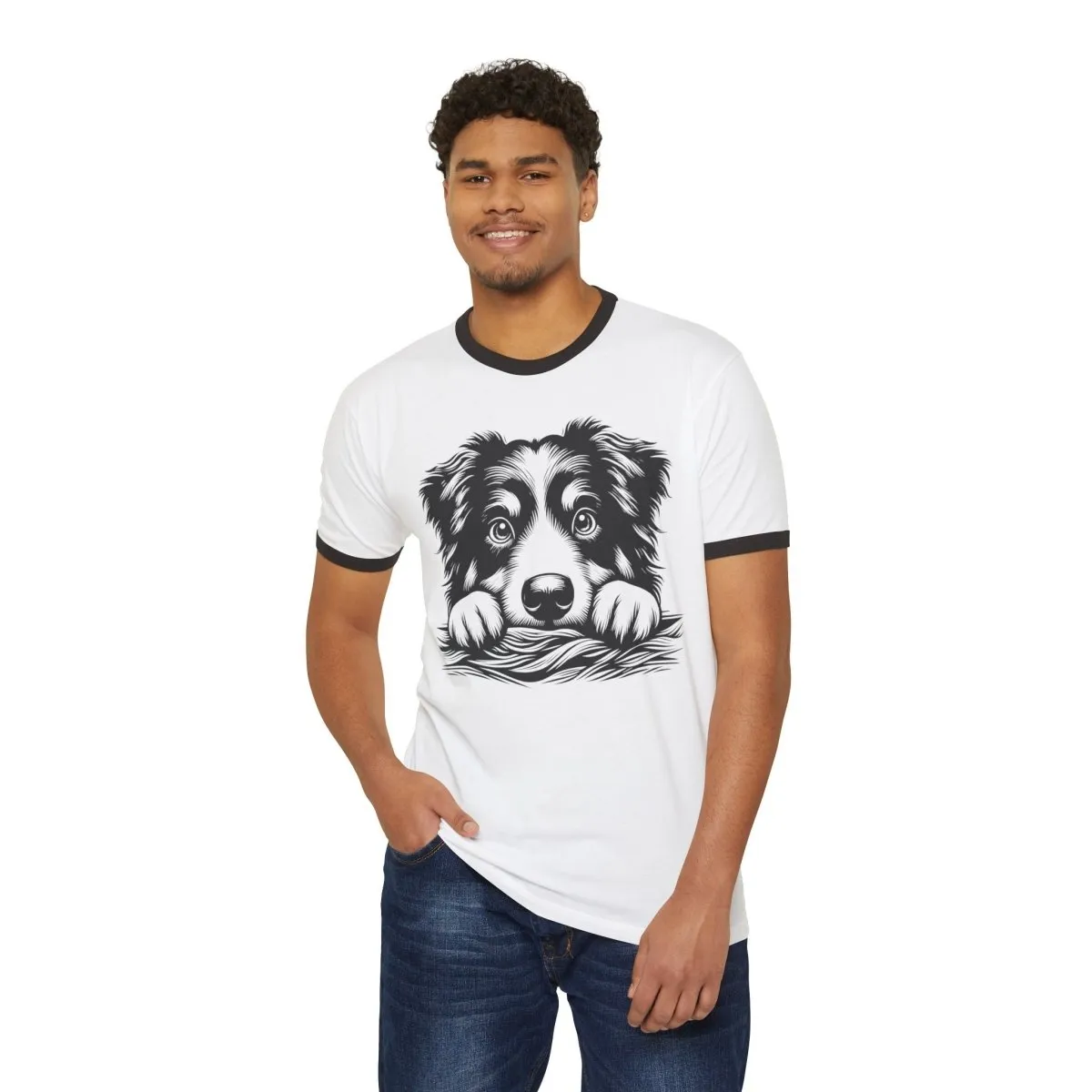 Peek-a-Boo Pup Unisex Cotton Ringer T-Shirt