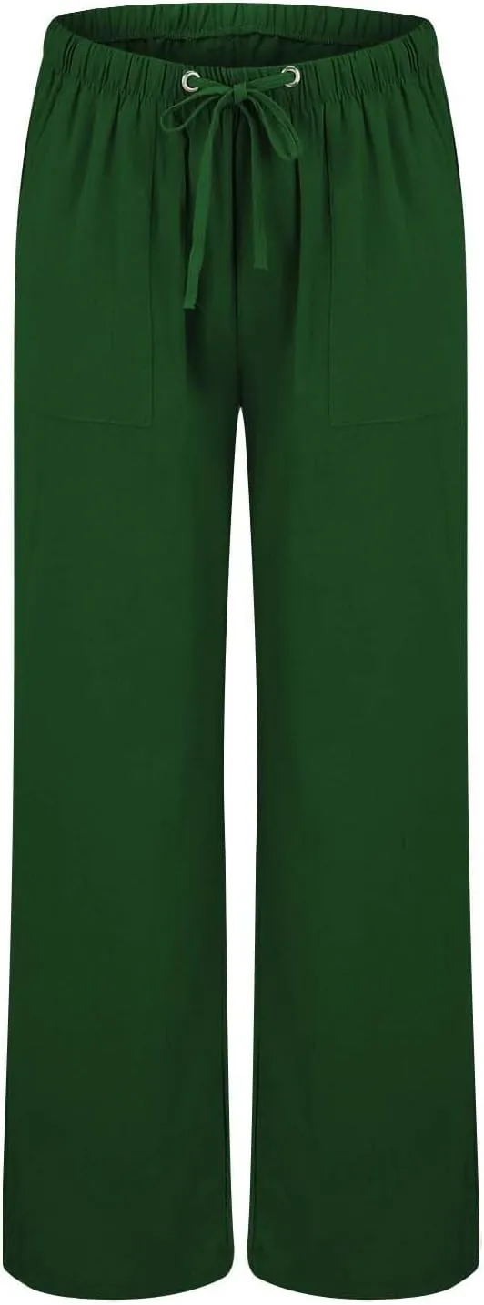 Petite Linen Pants for Women Summer Palazzo Wide Leg Linen Pant Loose Flowy Trousers