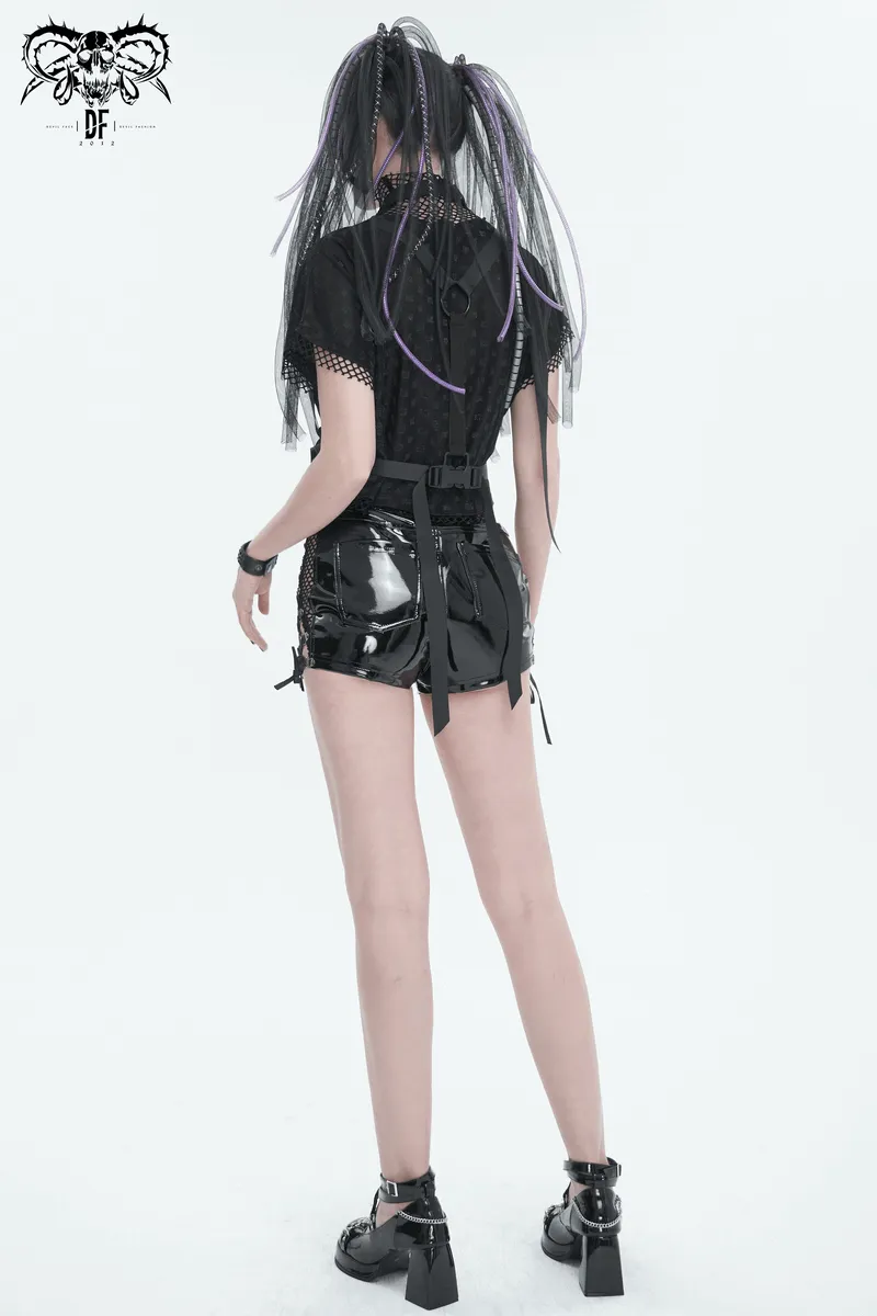 Punk Lace-Up Patent Leather Shorts: Edgy Zipper Attire