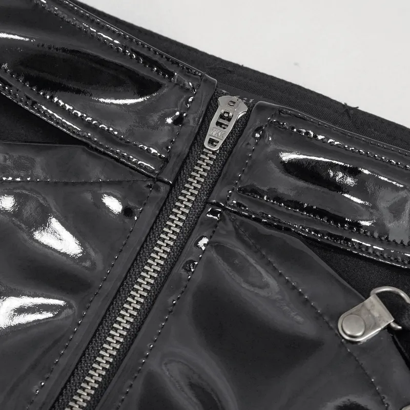Punk Lace-Up Patent Leather Shorts: Edgy Zipper Attire