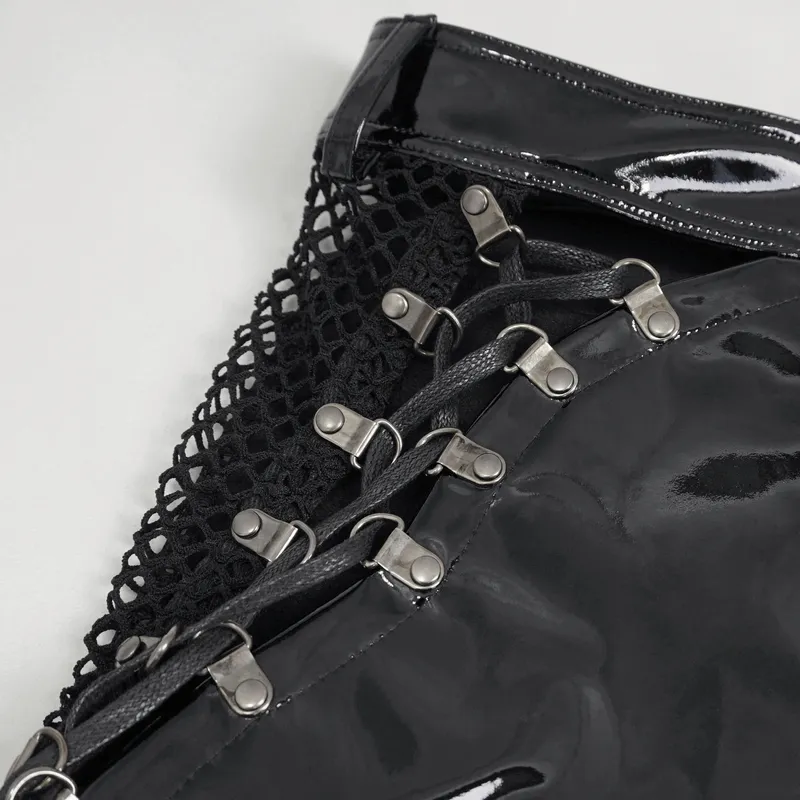 Punk Lace-Up Patent Leather Shorts: Edgy Zipper Attire