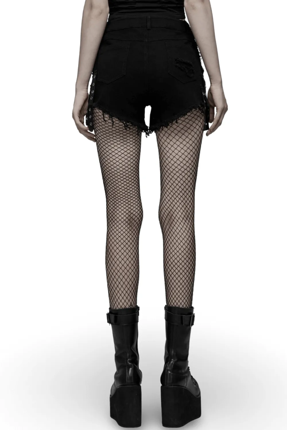 Punk Rave Black Denim Shorts with Edgy Detailing