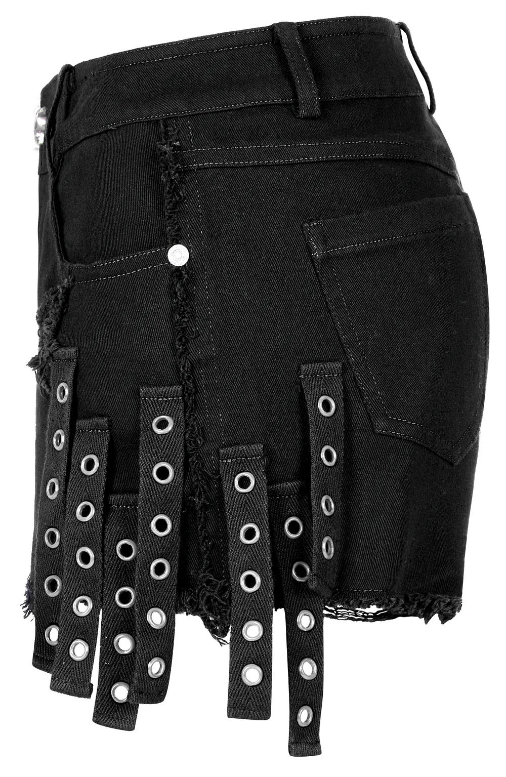 Punk Rave Black Denim Shorts with Edgy Detailing