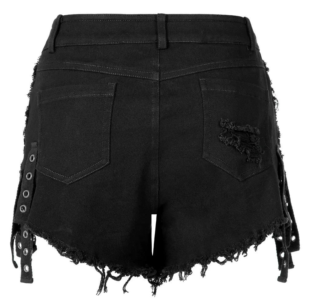 Punk Rave Black Denim Shorts with Edgy Detailing