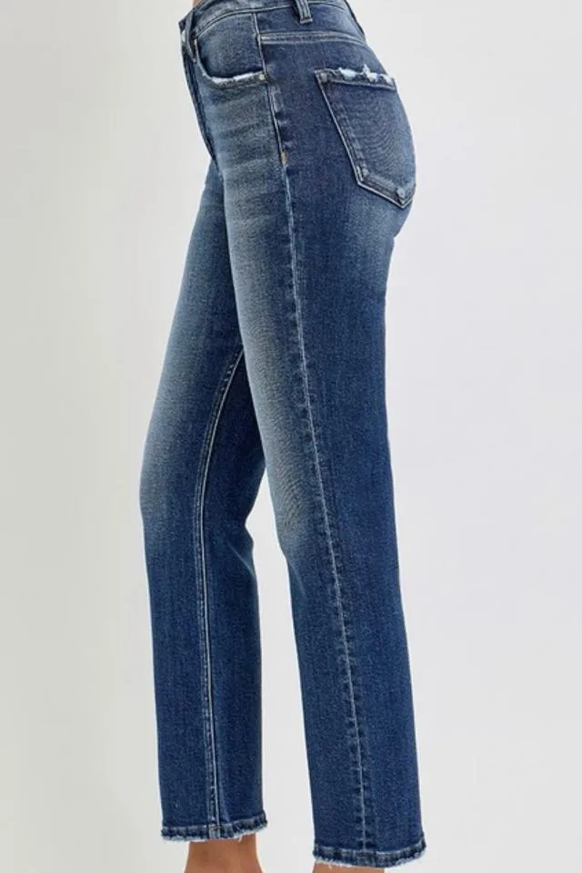 Risen Tummy Control High Rise Straight Jeans (Dark)