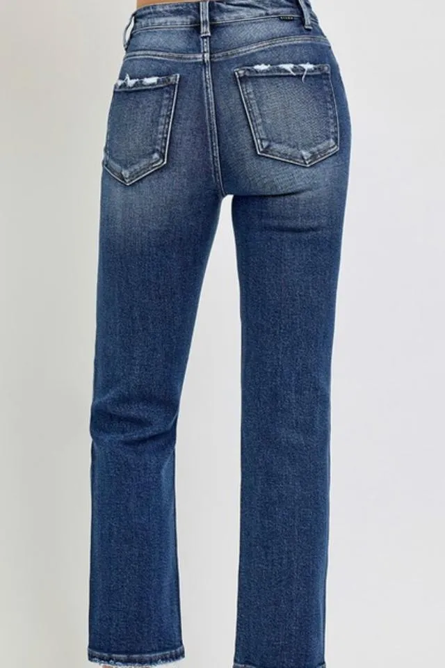 Risen Tummy Control High Rise Straight Jeans (Dark)