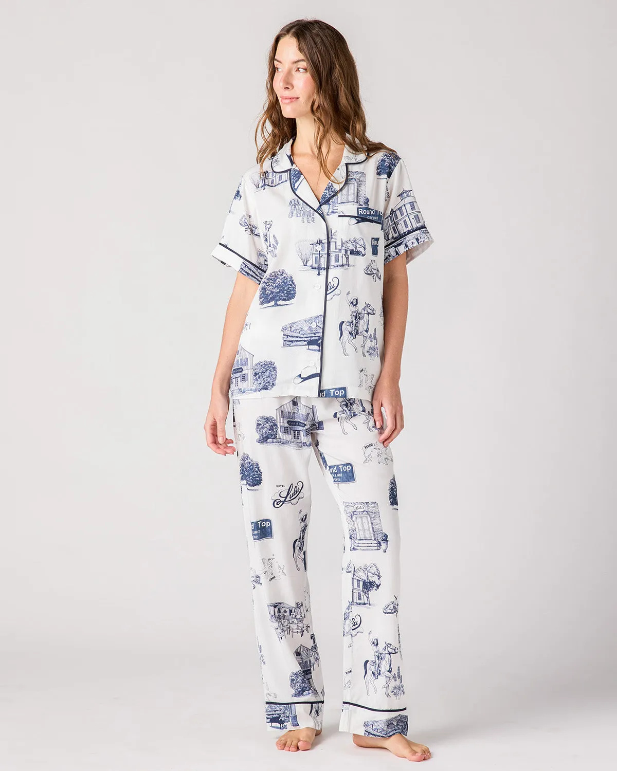 Round Top Toile Pajama Pants Set