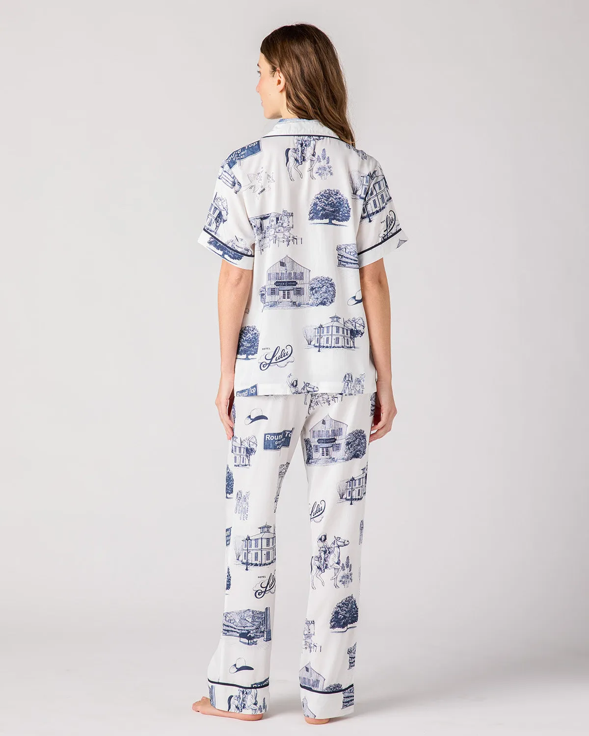 Round Top Toile Pajama Pants Set