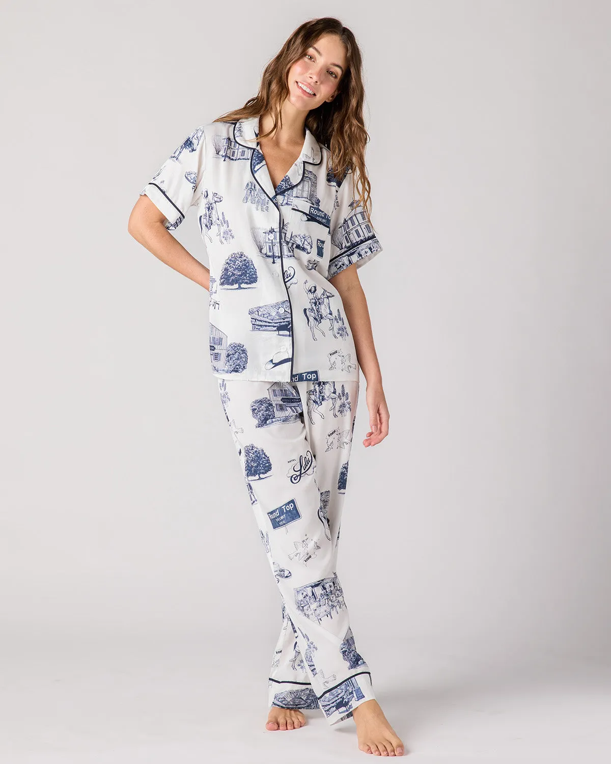 Round Top Toile Pajama Pants Set