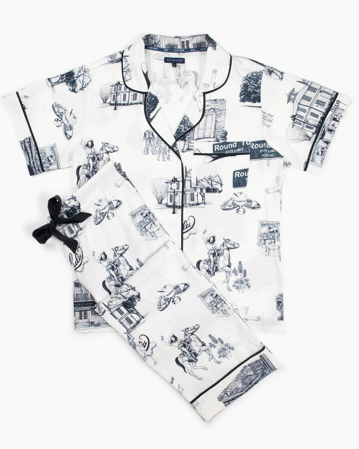 Round Top Toile Pajama Pants Set
