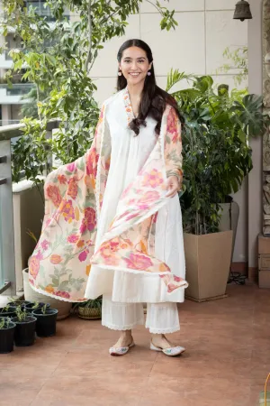 Sahiba Bali IN SUMANA WHITE COTTON SLUB JACQUARD KURTA SET 