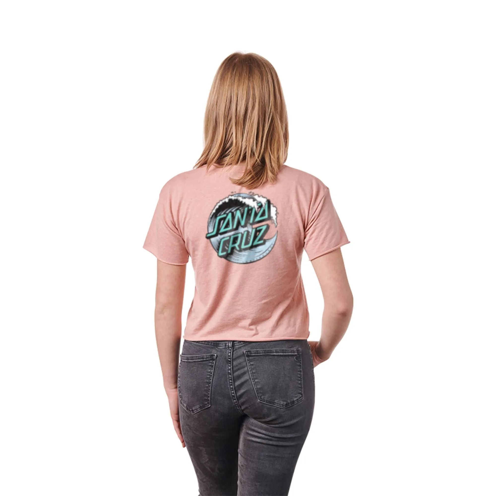 Santa Cruz Wave Dot Womens Boyfriend S/S Crop T-Shirt, Desert Pink