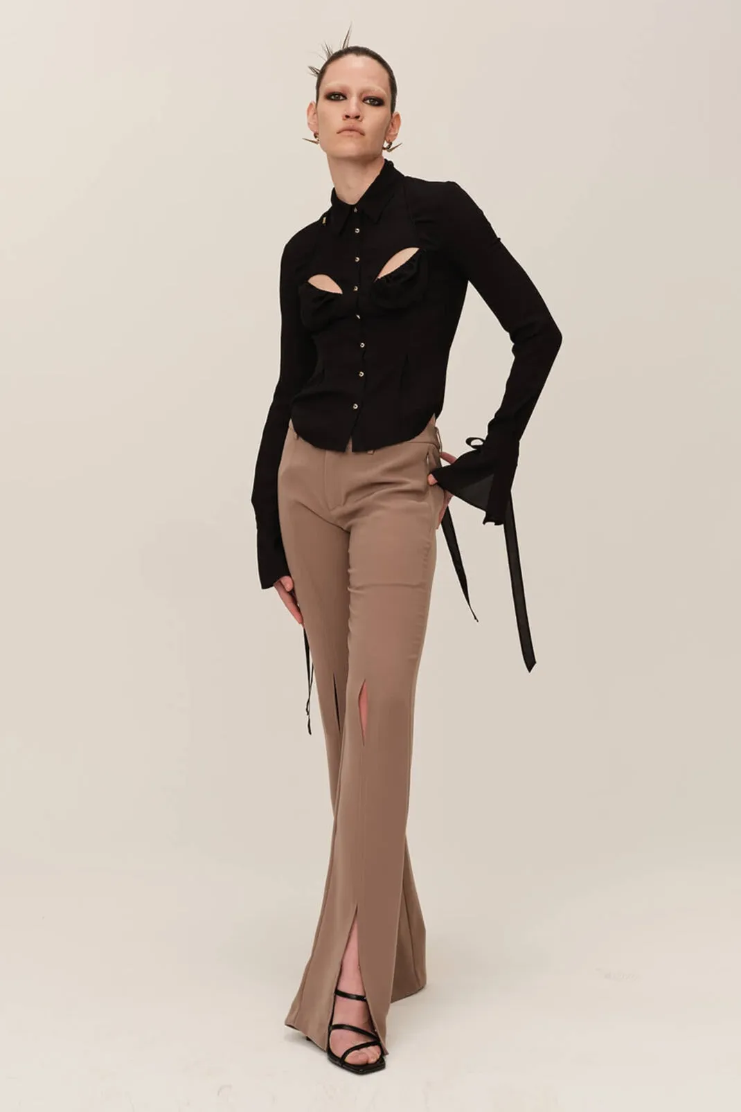 Silk Fitted Strappy Bra Blouse