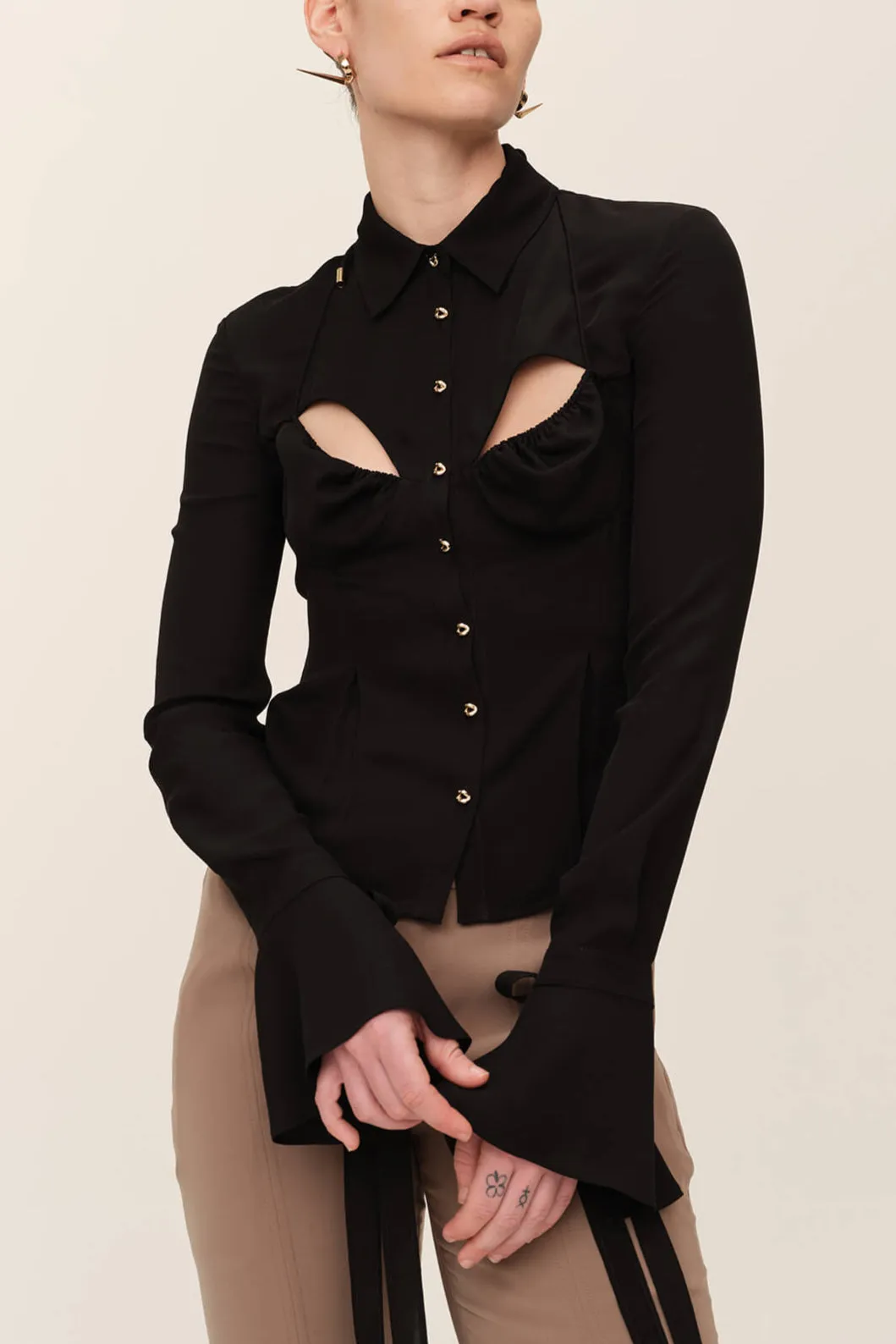Silk Fitted Strappy Bra Blouse
