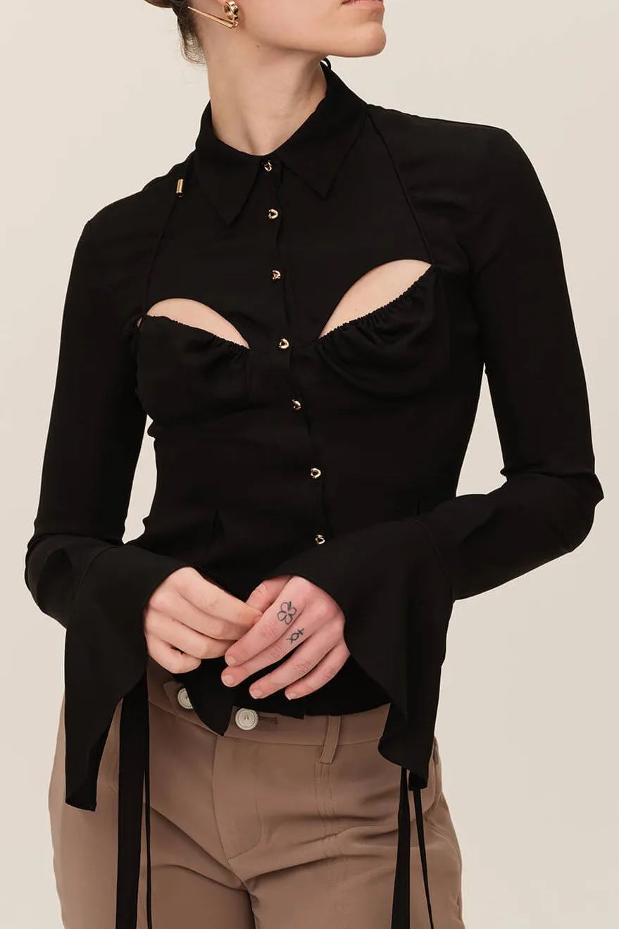 Silk Fitted Strappy Bra Blouse