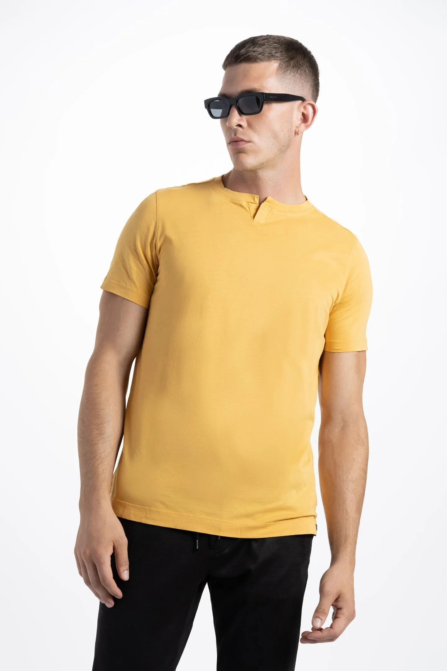 Soft Cloth Malibu Short Sleeve Notch Tee - Gold