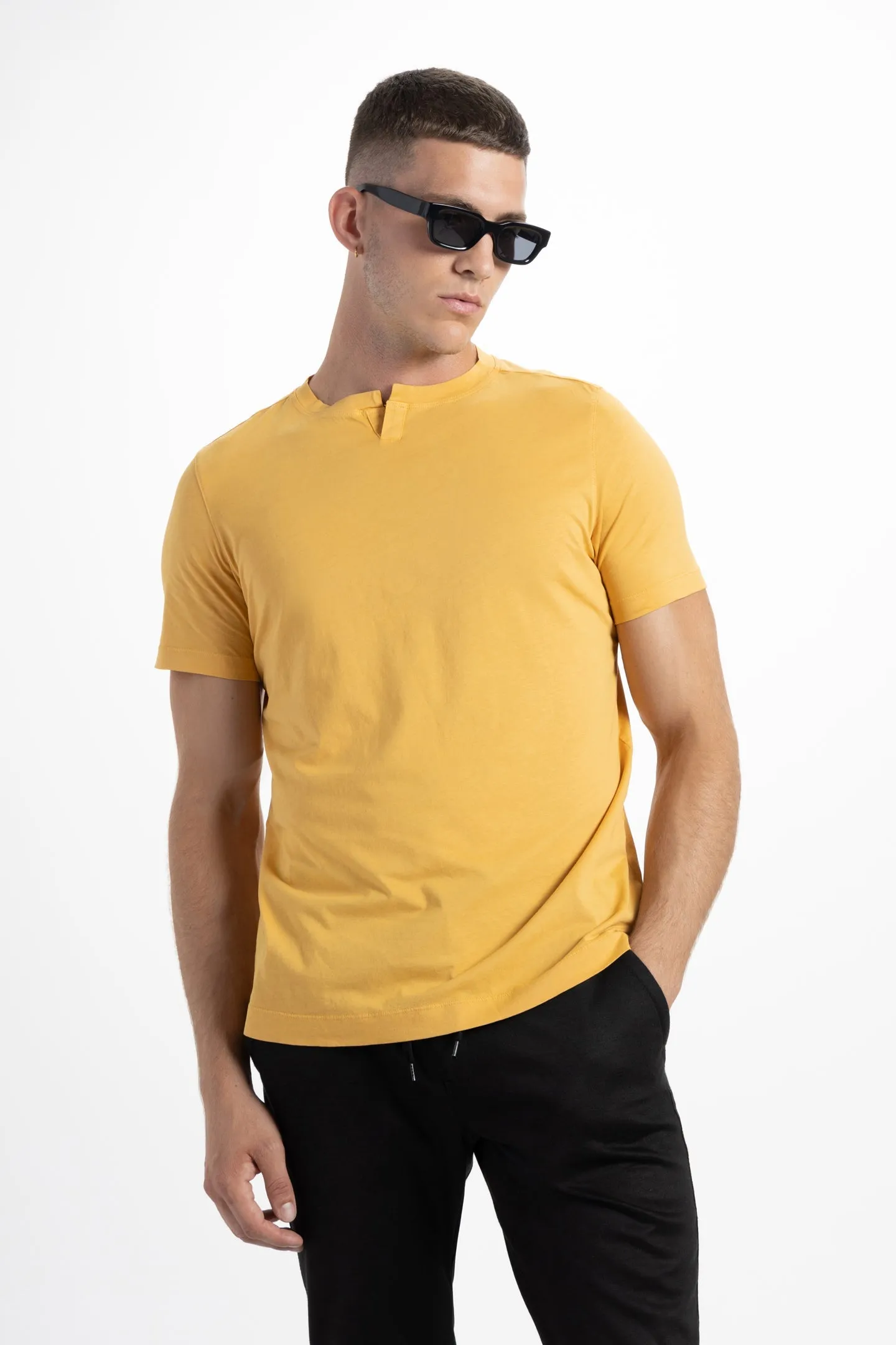 Soft Cloth Malibu Short Sleeve Notch Tee - Gold