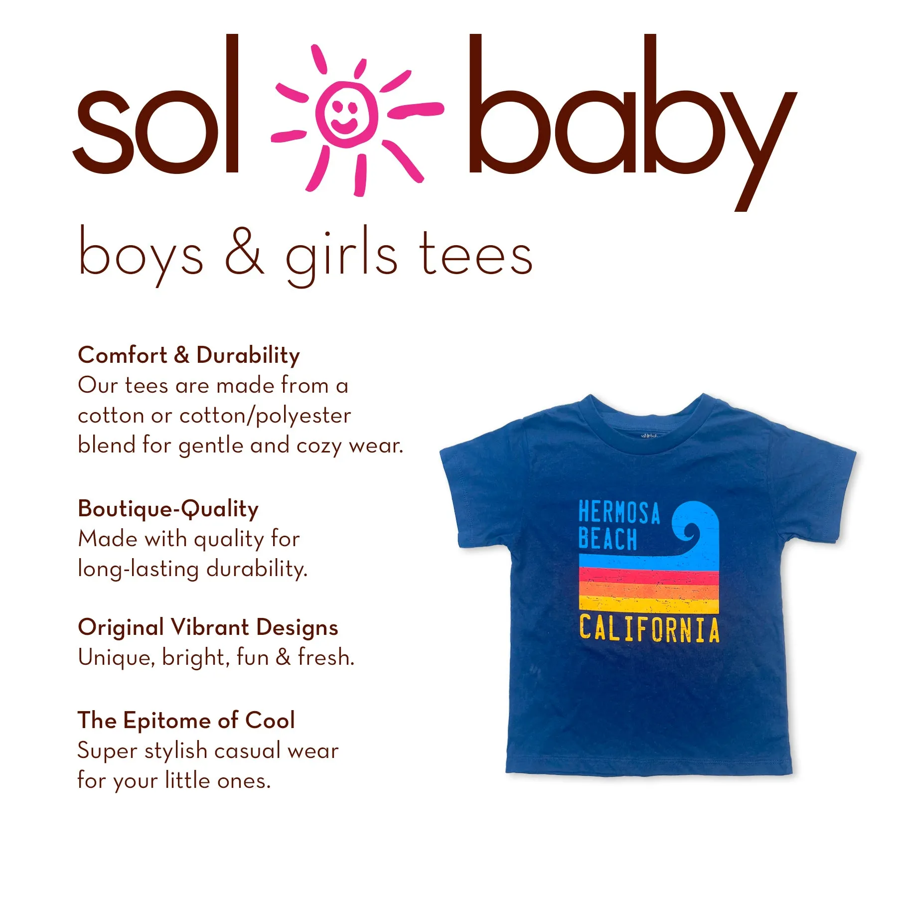 Sol Baby Hermosa Beach Stripe Wave Short Sleeve Navy Tee