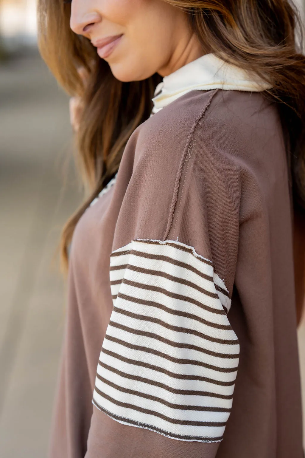 Stripe Accented Raw Stitched Tee