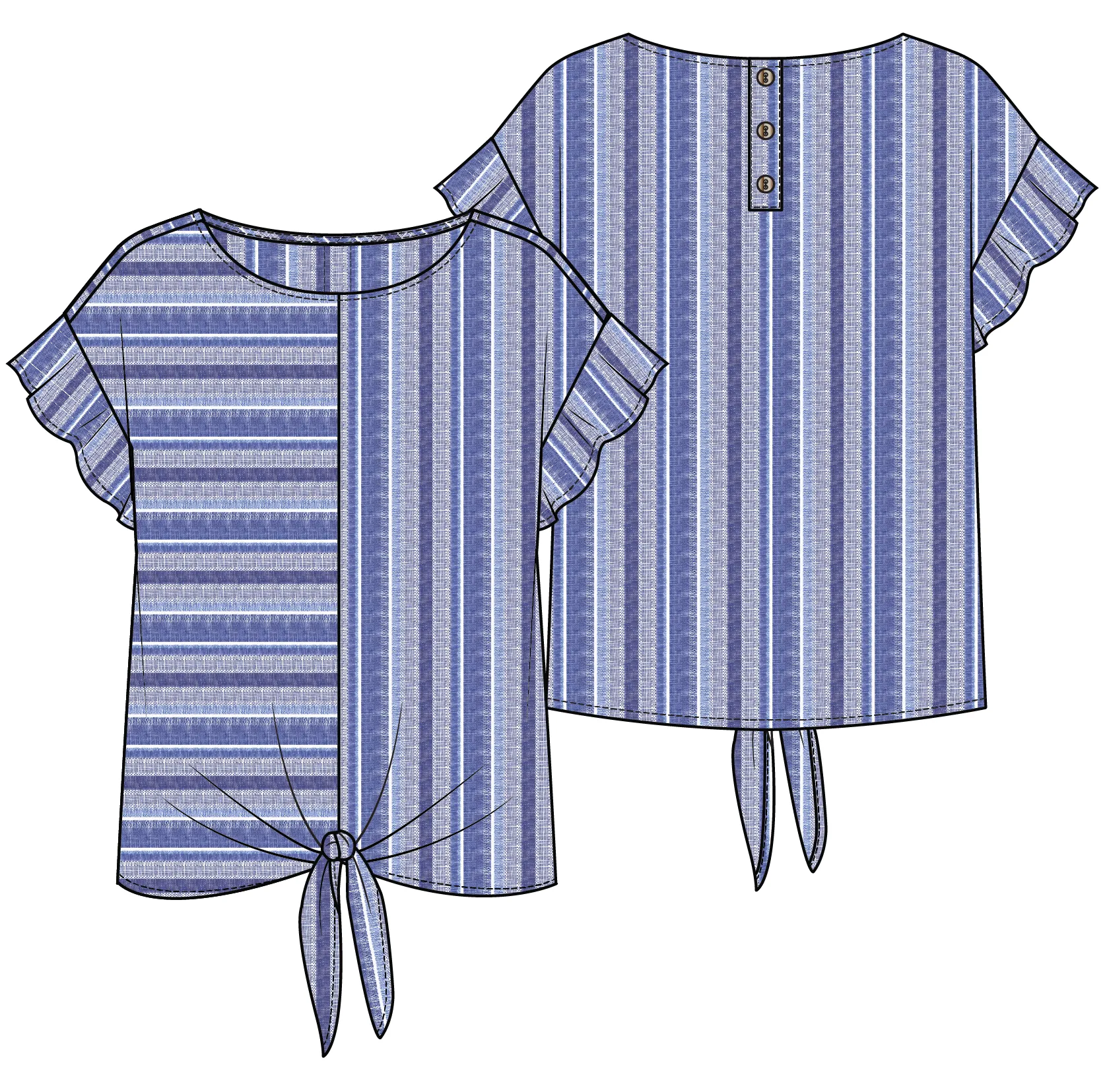 Tribal Top - Mixed Stripes - Blue
