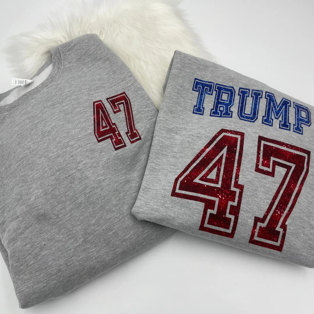 Trump 47 Faux Glitter Trump 2024 Tee & Crewneck
