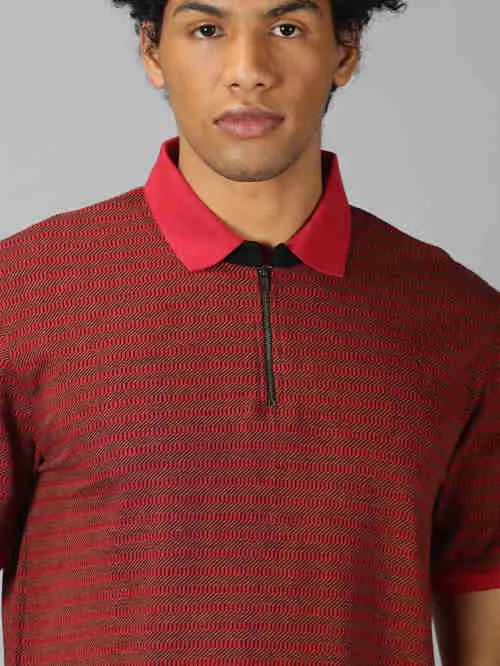 UrGear Striped Men Polo Neck Red T-Shirt